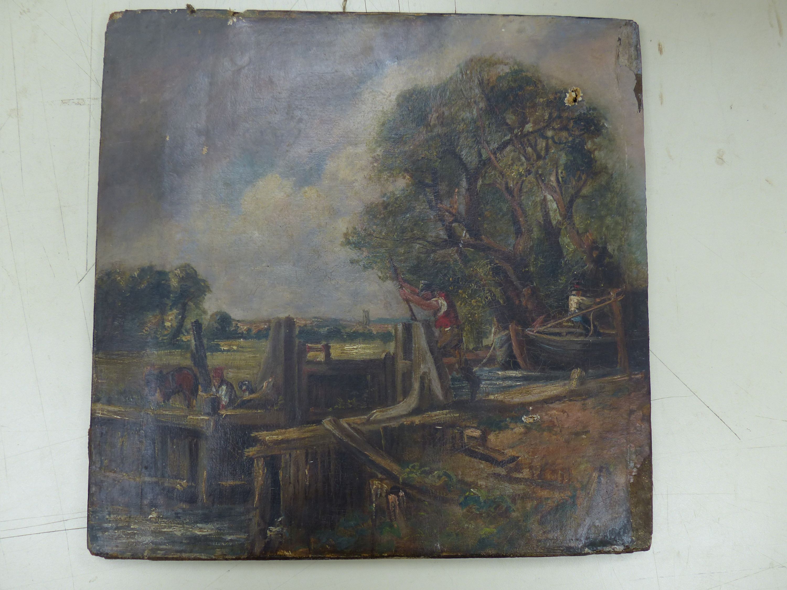 After Constable, oil on canvas, The Lock, 33 x 33cm, unframed